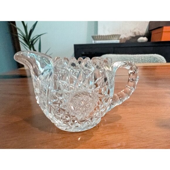VTG ABP American Brilliant Cut Glass Pinwheel Hobstar Sugar Bowl & Creamer - Picture 7 of 12